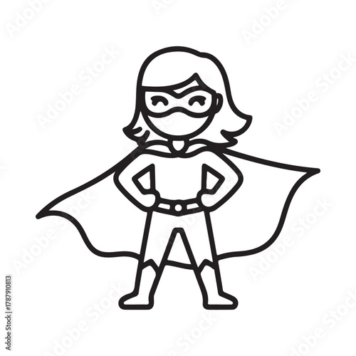 Cartoon superhero girl standing confidently with cape