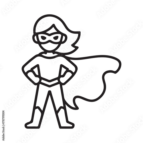 Simple line drawing of a female superhero with flowing cape