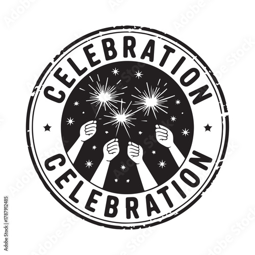 Hands holding sparklers in a circular celebration graphic