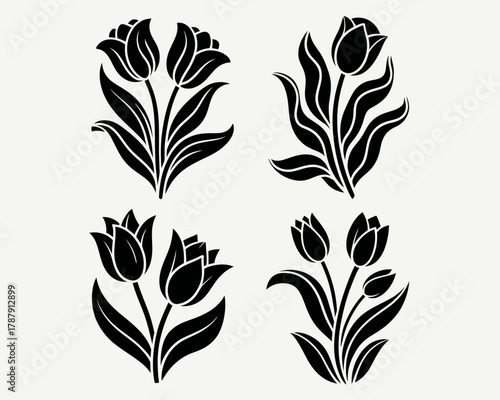 Black silhouette tulip flower arrangements vector graphics