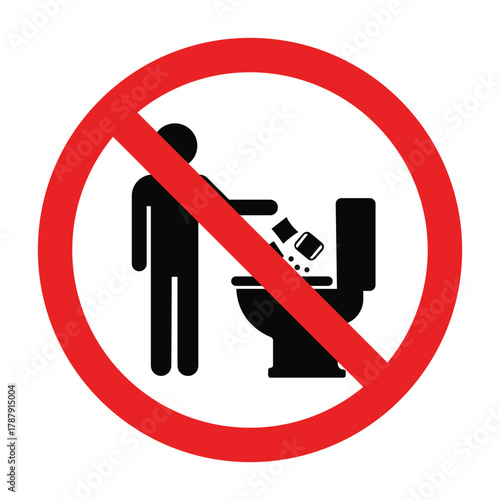 Prohibition Sign Do not throw trash into toilet bowl Pictogram vector illustration clean water symbol public service