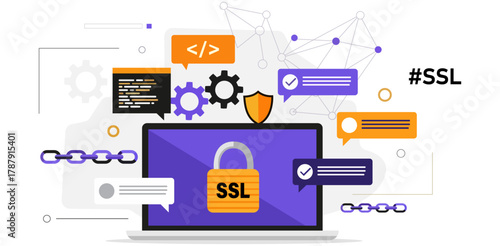 SSL security laptop web development encryption data privacy digital protection cyber shield network safe secure