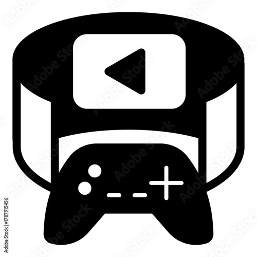 Joystick and video clip solid icon, gaming metaverse concept. Vector graphics. For audience of gamers, game trailer sign on white background, style icon mobile or web design.