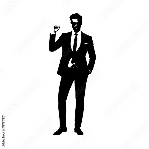 Modern Graphic Poster

Stylized black silhouette of a man in a modern suit, standing in a confident pose on a white background. Designed like a fashion or lifestyle poster — bold, graphic, and minimal