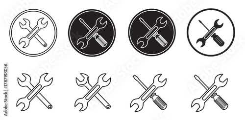 Wrench and Screwdriver Icon Set Tools Repair Maintenance Mechanic Engineering Construction Vector Graphics Isolated on