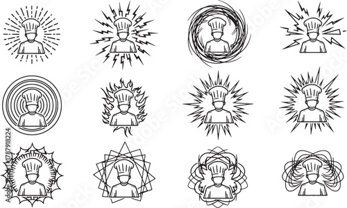 Set of chef cook avatars showing stressed expressions and emotional reactions