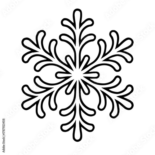Elegant outline snowflake vector graphic, perfect for winter holiday designs, Christmas decorations, digital art, seasonal greeting cards, craft projects, and serene snow themes.