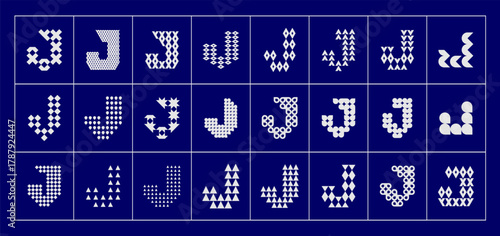 Set of modern flat abstract initial J letter logo