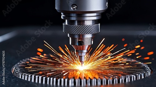 Close Up of a Metalworking Machine Cutting a Metal Sheet with Bright Sparks