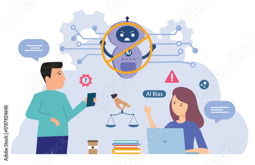 AI ethics problem. Morality of technology. Danger and harmful effect of artificial intelligence algorithms using.