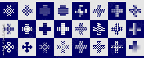 Decorative abstract health plus logo design set