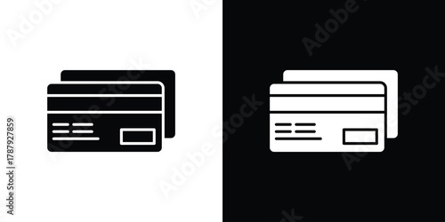 ATM card icon in solid silhouette set. Vector Illustration.