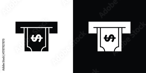 atm cash icon in solid silhouette set. Vector Illustration.