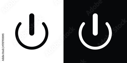 Button on off icon in solid silhouette set. Vector Illustration.