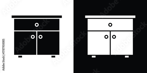 Cabinet icon in solid silhouette set. Vector Illustration.