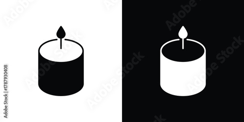 Candle icon in solid silhouette set. Vector Illustration.