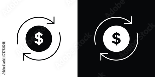 Cash flow icon in solid silhouette set. Vector Illustration.