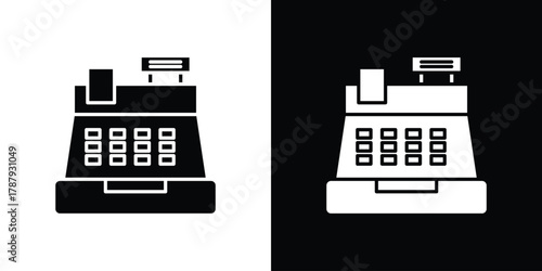 Cash register icon in solid silhouette set. Vector Illustration.