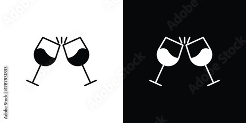 Clinking glasses icon in solid silhouette set. Vector Illustration.
