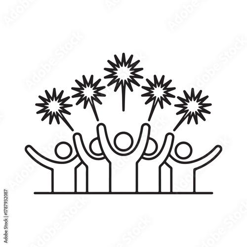 Celebration with sparklers and raised arms