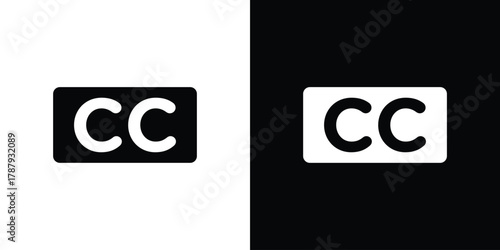 Closed caption icon in solid silhouette set. Vector Illustration.