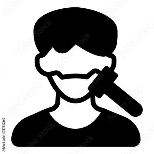 Guy with stubble and razor solid icon, body hygiene concept. Vector graphics. Man avatar with blade, shaving sign on white background, style icon mobile or web design.