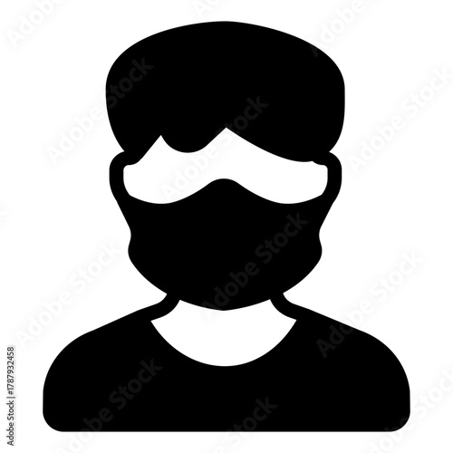 Man with antibacterial mask solid icon, face protection concept. Vector graphics. Guy with protective mask, safety sign on white background, style icon mobile or web design.