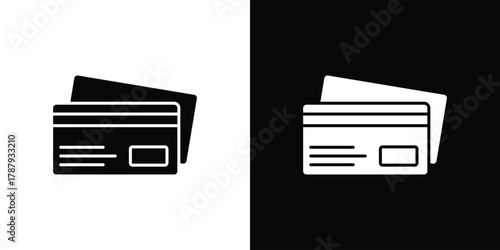 Credit card icon in solid silhouette set. Vector Illustration.