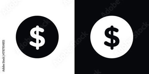 Dollar icon in solid silhouette set. Vector Illustration.