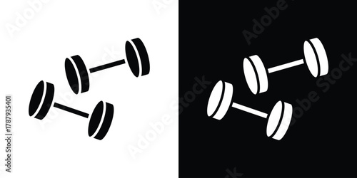 Dumbbell pair icon in solid silhouette set. Vector Illustration.