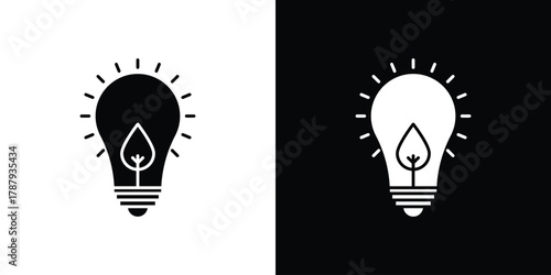 ECO Energy icon in solid silhouette set. Vector Illustration.