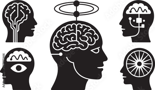 Human head silhouette with brain circuitry and technology integration concept