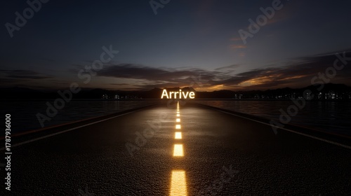 Enlightening Journey Along a Serene Pathway at Dawn with a Warm Glowing Message