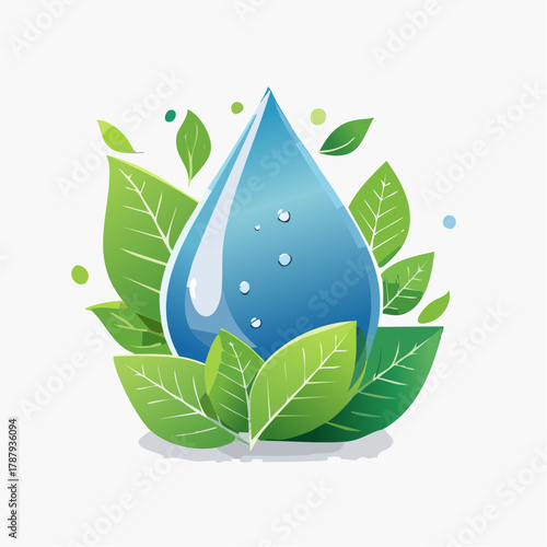 Green leaf with water drop symbol icon for eco nature concept illustration