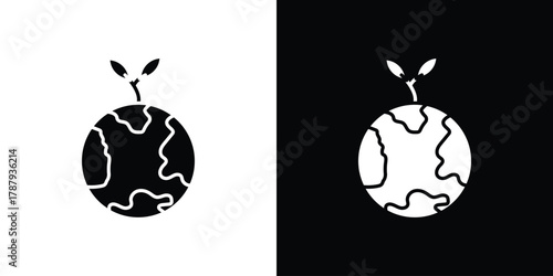Environment icon in solid silhouette set. Vector Illustration.