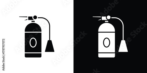 Fire extinguisher icon in solid silhouette set. Vector Illustration.