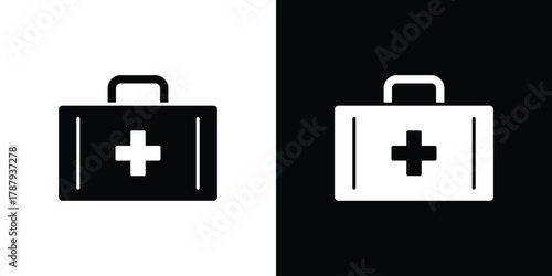 First aid box icon in solid silhouette set. Vector Illustration.