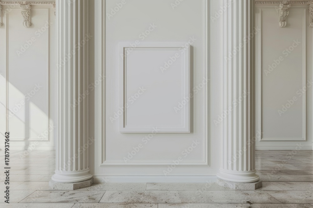 Fototapeta premium Flooring indoors interior design white board.