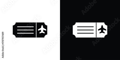 Flight tickets icon in solid silhouette set. Vector Illustration.