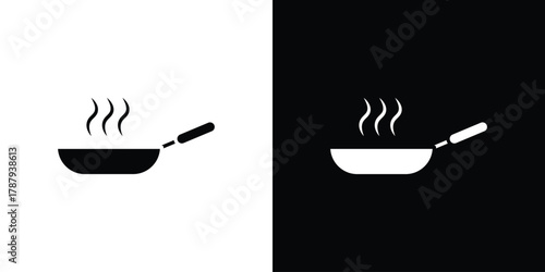 Frying pan icon in solid silhouette set. Vector Illustration.