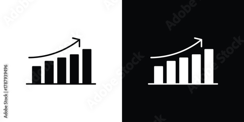 Growth chart icon in solid silhouette set. Vector Illustration.
