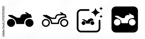 Black motorbike icon illustration of sport superbike for racing and travel, isolated transparent background vector PNG design for transport and adventure concepts