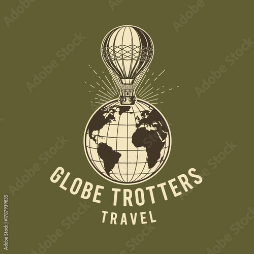 Globe Trotters Travel Logo Featuring Hot Air Balloon and Earth.
