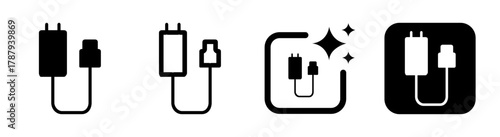 Modern black mobile charger with USB C port icon illustration isolated on transparent background, clean vector PNG design for technology and power concepts