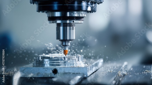 A light blue setting features a 5 axis CNC mill shaping mold components with a solid barrel end mill utilizing multi axis machining with a solid ball end mill