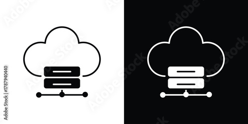 Hosting icon in solid silhouette set. Vector Illustration.