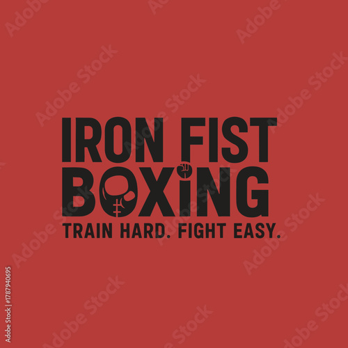 Iron Fist Boxing Logo with Skull and Slogan on Red Background.