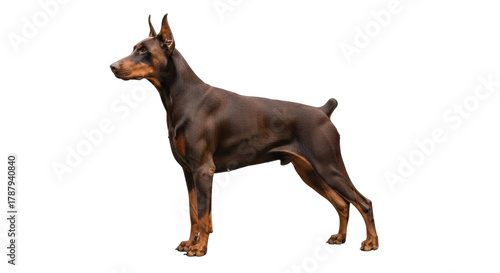 Tableau sur toile Isolated Doberman Pinscher standing with cropped tail, a proud and athletic bree