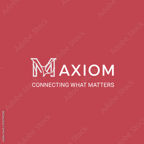 Maxiom Logo Design with Connecting What Matters Slogan on Red Background.
