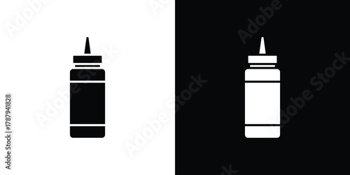 Ketchup icon in solid silhouette set. Vector Illustration.